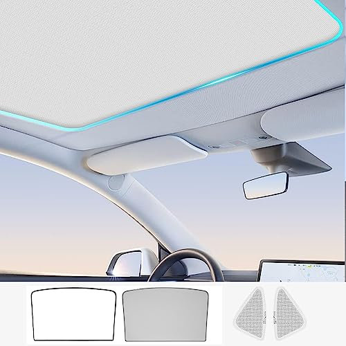 TOPABYTE Roof Sunshade for Tesla Model 3 2021-2023, Glass Sunroof Shade Window Insulation UV & Heat Protection, Upgraded Double-Layer Sun Shade Roof Ice Crystal Beige (produced from US/DE)