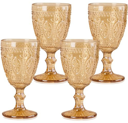 abrwyy Amber Wine Glasses set of 4, Amber Goblets, Vintage Drinking Glassware, Colored Glassware Set for Party, Home & Wedding