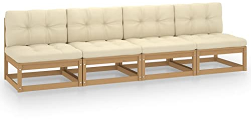 Hovothy 4-Sitzer-Gartensofa mit Kissen Kiefer Massivholz Gartencouch Garden Furniture Outdoor Sofa Gartenmöbel Holz Balkonmöbel Holz Balkon Stuhl Gartenmöbel Set Terassenmöbel Außen Gartensofa