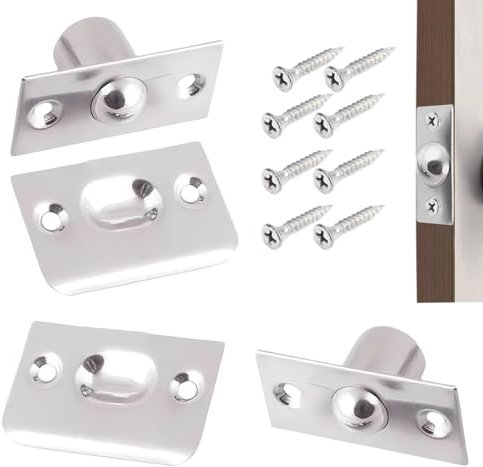 MAYOKIAAR 4Pcs Ball Door Catches with 8 Pcs Screws, Stainless Steel Internal Hardware Closet Lock Latch Ball Door Catch for Cabinet Doors, Sliding Doors, Drawers, Wardrobe Doors(Silver)