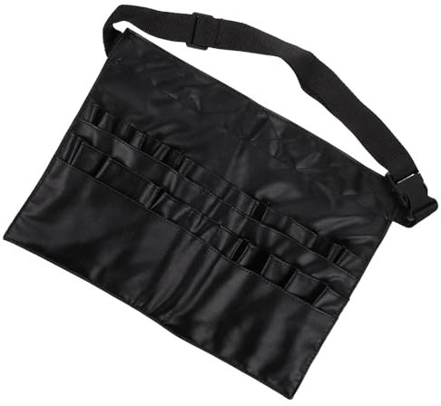 Housoutil Ceinture de pinceaux de maquillage, sac banane imperméable en polyuréthane noir pour 32 pinceaux de maquillage, Noir , 24x24.5cm