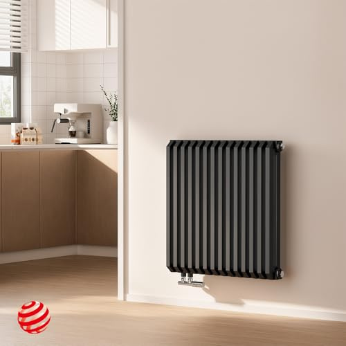 EMKE Design Heizkörper 600x594 mm, Horizontal Flachheizkörper mit D-Form und Seitenanschluss, Doppellagig Heizung Anthrazit 969W