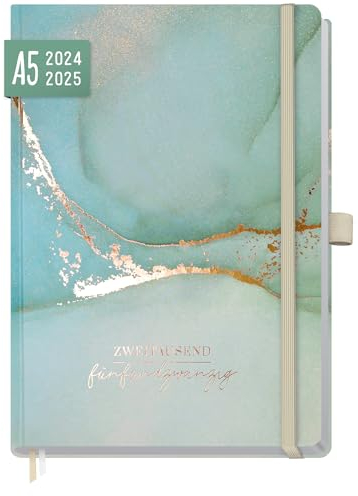 Häfft-Timer Deluxe 2024/2025 A5 Soft Green Hardcover Schüler-Kalender Schüler-Planer, Schulplaner, Studienplaner/Semesterplaner für Oberstufe, Ausbildung & Uni - nachhaltig & klimafreundlich