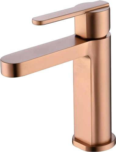 Robinet mitigeur de salle de bain - Robinetterie lavabo en laiton pour eau froide/chaude - Robinet pour lavabo - Robinet à bec court (argent) BDR001-1 (Or rose brossé)