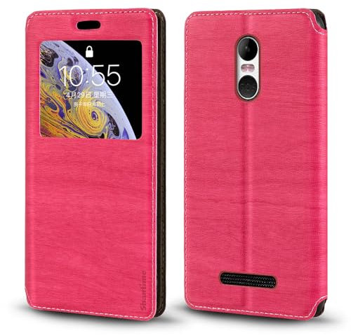 Brondi Amico Smartphone 4G Custodia, Pelle Venata Legno Custodia con Porta Carte e Finestra Magnetica Flip Cover per Brondi Amico Smartphone 4G (5) Rosa