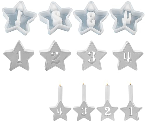 Silikonformen Gießformen, 4 Stück Silikonform Stern mit Zahlen Silikonform Kerzenhalter Gießformen Silikon Gießform Stern Gipsformen Zum Gießen Giessformen Silikon Gießform Kerzenhalter