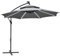 Outsunny 3(m) Cantilever Banana Parasol Hanging Umbrella with Double Roof, LED Solar lights, Crank, 8 Sturdy Ribs and Cross Base for Outdoor, Garden, Patio, Light Grey