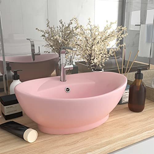 Lavandino con Troppopieno Ovale Rosa Opaco 58,5x39 cm Ceramica Articoli di ferramenta, Prodotti Idraulici (11KG)