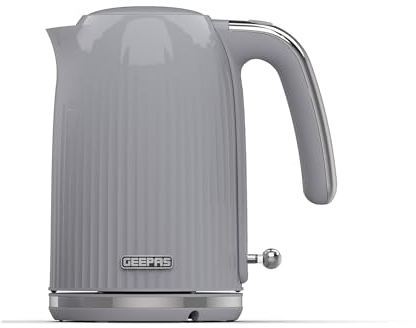 GEEPAS 1.7L Electric Kettle | Cordless Jug Kettle with Rapid Boil Auto Shut Off & Boil Dry Protection | 360° Rotational Base, Removable & Washable Filter for Hot Water Coffee Tea | 3000W Fluted Grey