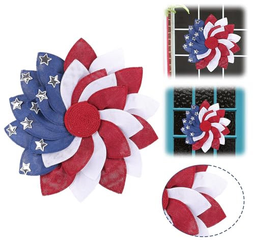 Leinenkranz mit Blütenblättern zum Unabhängigkeitstag, zum Aufhängen an der Tür, für den Innenhof, patriotischer Feiertag, rot, weiß und blau, Blumenkranz, Party-Dekoration Girlande (Blue, 45x45cm)