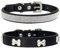 Suiecuor 2 teiliges lederhalsband Hund, hundehalsband Strass welpenhalsband mit Metallknochen Dekoration geeignet für kleine mittelgroße Hunde und Katzen Schwarz S