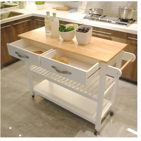 Isla de cocina rodante con 2 cajones y almacenamiento debajo del fregadero para cocina, comedor, baño, cocina, carrito de almacenamiento con estantes