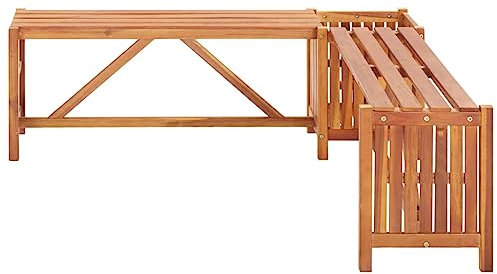 HETFTJN Balkon Bank Balkon Lounge Klein Sitzbank Esszimmer Bierbankgarnitur - Garten-Eckbank mit Pflanzkübel 117×117×40 cm Massivholz Akazie für Terrassen Garten Balkon Draussen