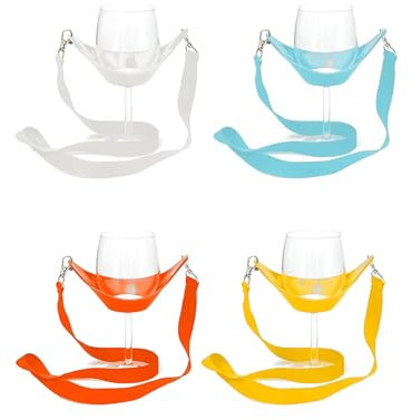 Aipeeo 4 Stück Weinglashalter zum Umhängen,Tragbare Weinglas Halter,Weinglas Halterung Umhängen,Festival Wine Glass Holder, Freihändiger Weinhalter Kette für Weinfest, Hochzeit (blau)