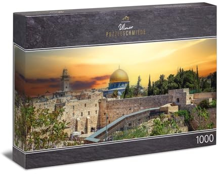 Ulmer Puzzleschmiede - Panorama-Puzzle „Jerusalem“ mit 1000 Teilen - Altstadt an der Westmauer mit Tempelberg in Jerusalem, Israel