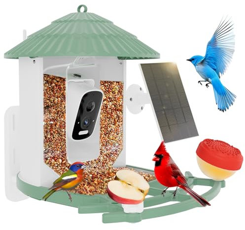 Smart Birdfeeder with Camera Built-in&Solar Powered-Humming Bird Feeder Birdhouse with Camera Inside Wireless Video Live, Night Vision, AI Bird Recognition,Real-Time Alerts for Outdoor Birdlover Gifts