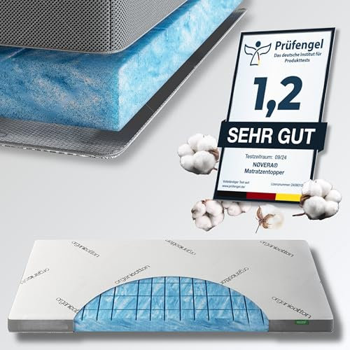 nøvera Gel Topper 140x200cm | Deluxe Gelschaum Topper RG 50 | 7-Zonen Matratzentopper 140x200cm - Hochwertige Bio-Baumwolle | 6cm Matratzenauflage 140x200 | Matratzen Topper 140x200 Mattress toppe