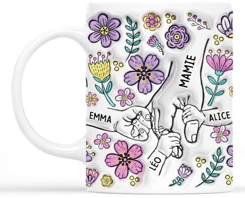 Cadeau Plus Mug Personnalisé Prénom - Meilleure Maman Du Monde Fleur Violet - Mug mamie, Tasse personnalisable mamie (Modèle #1)