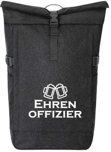 Huuraa Kurierrucksack Ehrenoffizier Schützenfest 30-44 Liter Black Melange Fairtrade Rolltop Rucksack Geschenkidee