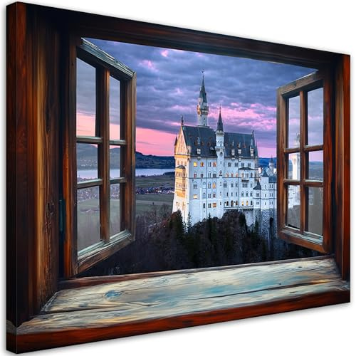 Feeby Bild auf Leinwand - Wandbilder Wohnzimmer Aesthetic - Fenster Burg - 90x60 1tlg - Schlafzimmer Wandekoration - Bilder Zimmer - Living Room - Deko Wandbilder - Moderne Bild