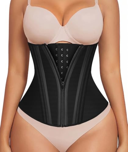 SHAPERX Waist Trainer for Women Underbust Corset Shapewear Tummy Control Workout Waist Cincher Body Shaper Zipper and Hooks, SZ7310-Black-M
