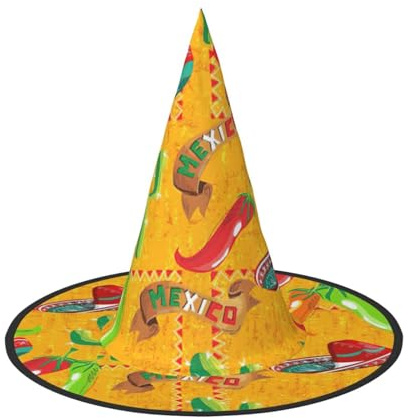 YUBVCF Kaktus-Hut und Chili-Pfeffer-Druck für Damen, Halloween-Kappe für Cosplay, Oxford-Stoff, Halloween-Hut für Maskerade-Partys
