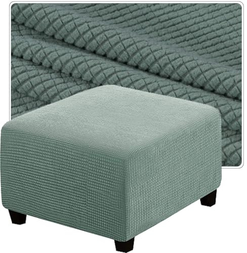 QOEUIUJ Hockerbezug Quadratisch 60x60 40x40 Ottoman-Bezüge 45x45 50x50 Sitzhocker Bezug 55x55 80x80 Stretch Schutz for Fußstütze Stretch, Jacquard mit elastischer Unterseite(Sage,70x70cm)