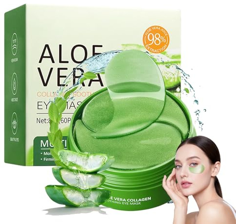 60 Parches para Ojos contra Bolsas y Ojeras – Mascarilla de Aloe Vera y Colágeno, Hidratante para el Contorno de Ojos, Anti-Bolsas, Anti-Ojeras y Líneas Finas, para Mujer y Hombre