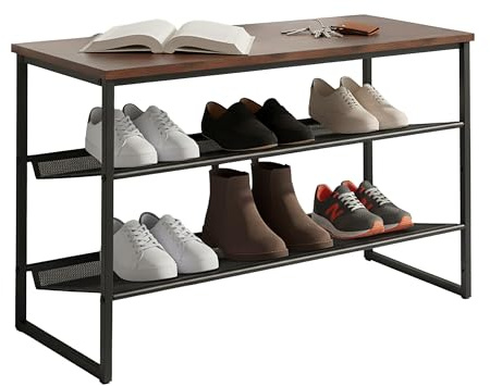 Relaxdays Schuhregal, HBT: 52,5 x 75 x 30 cm, 6 Paar Schuhe, schwarz/braun | Ablage, Industrial Schuhständer, MDF, Metall