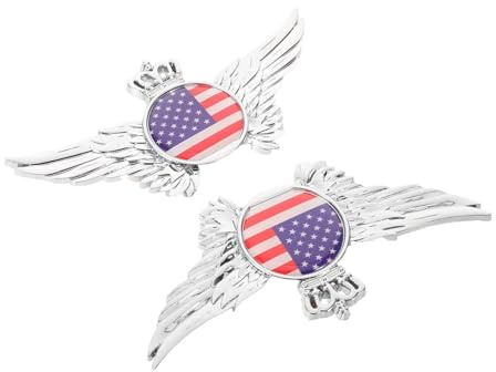 Sosoport 2 Metall Autoembleme mit US Flagge Patriotische Autoaufkleber mit Metallflügeln Robustes Autoemblem für LKW Pkw Fenster und Kotflügel Selbstklebende Fahrzeugdekoration
