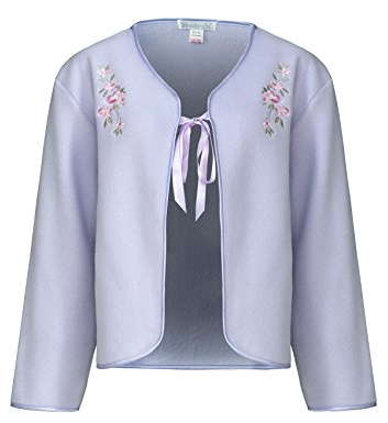 Slenderella Ladies Polar Fleece Ribbon Tie Bed Jacket Floral Embroidered House Coat UK 12/14 (Lilac)
