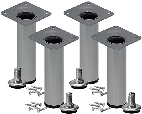 Stahlia Möbelfüße verstellbar (4er Set) Silber 20cm Höhe belastbar bis 50kg Sofafüße Schrankfüße Möbelbeine höhenverstellbare Füße Metallbeine