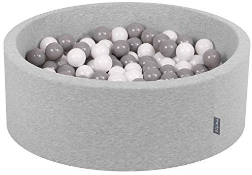 KiddyMoon Piscine À Balles pour Bébé Rond 90X30cm/300 Balles 7Cm Fosses À Boules Jouet Enfant, Gris Clair:Blanc/Gris