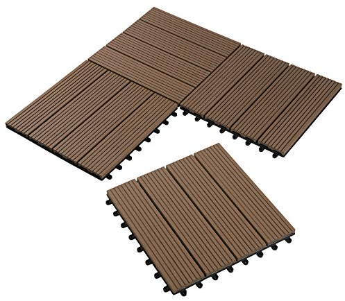 Laneetal WPC Fliesen 11er Set für 1 m², Terrassenfliesen Klicksystem, Balkonfliesen 30x30 cm, Klickfliesen Terrasse Balkon, Bodenfliesen Bodenbelag für außen, Braun