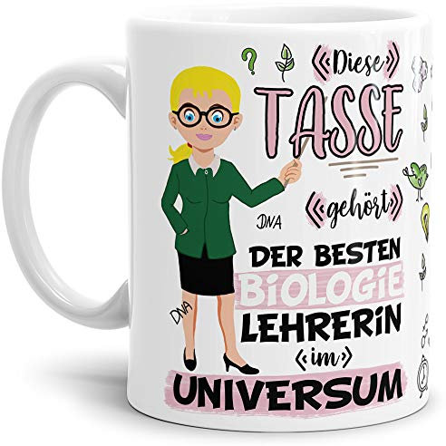 Tasse Beste Biologie-Lehrerin im Universum - Schule/Abi/Abschied/Geschenk-Idee/mit Spruch/Weiss
