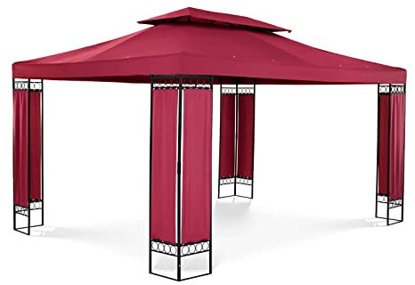 Uniprodo Pergola De Jardin Terrasse en Kit Tonnelle Store Toiture UNI_PERGOLA_3X4RF (3 x 4 m, Acier, Arrête Soleil Et Pluie, Toile 160g/m2, Rouge Vin)