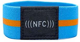 NFC21 NFC Armband Stoff, flexibel, NTAG216, 924 Byte, hellblau/orange, Größe S