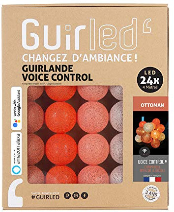 GuirLED - LED Baumwollkugeln Lichterkette WIFI USB - Sprachsteuerung - Connected Home - Amazon Alexa & Google Assistant - 2xUSB-Netzadapter enthalten - 24 Kugeln 2,4m - Ottoman
