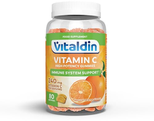 VITALDIN Vitamine C Gummies – 240 mg par dose – 80 Gommes (pour 40 jours); saveur Orange - Renforce le Système Immunitaire – Sans gluten – pour Enfants et Adultes