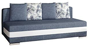 Sofa mit Schlaffunktion und Bettkasten, Couch für Wohnzimmer, Schlafsofa Federkern Sofagarnitur Polstersofa Wohnlandschaft mit Bettfunktion - Walia (Dunkelblau+Weiß (Sawana 80+soft 17 +Botanical80))