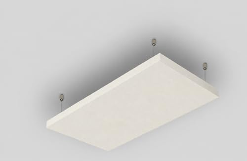 R ROSTAGNO Panneau acoustique absorbant IGNIFUGE 50x100x4 cm IGNIFUGE marquage CE, revêtu de TISSU DÉHOUSSABLE et lavable - Installation suspendue au plafond avec câbles réglables (BLANC)