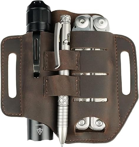 VIPERADE PJ13 Leder EDC lederscheide Tasche Organizer Taktischer Multitool Halter Leder Tasche mit Gürtelschlaufe Stifthalter für Taschenlampe Werkzeuge Outdoor Camping Mini Tools -Braun