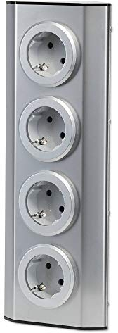 Mehrfachsteckdose 4-fach Steckdosenleiste in silber - 280x78x78mm Tischsteckdose, Steckdosenverteiler oder Ecksteckdose für Küche Büro - Möbel-Steckdose