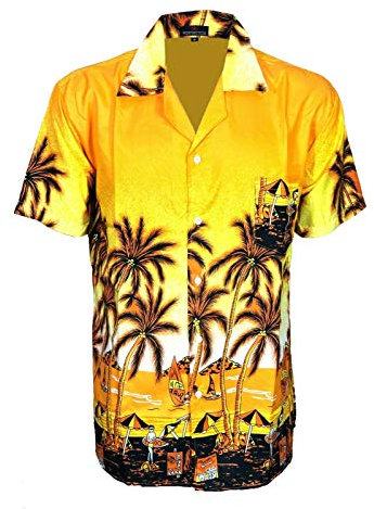 CZ Mens Hawaiian Shirt Stag Do Night Party Fancy Dress Holiday Palm Printed M-3XL (Hawaiian Shirt - Orange, XL)