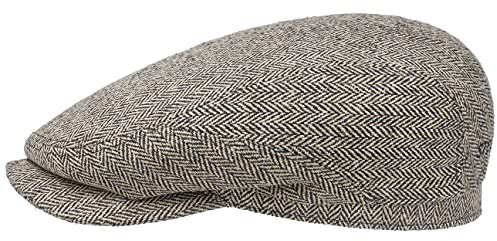 Stetson Belfast Silk Schiebermütze Herren - Flatcap aus Seide - Herrencap Made in EU - Seidenmütze Frühjahr/Sommer - Flat Cap beige-schwarz 56 cm