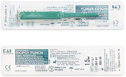 WARRIOR Dermal Anchor Titanium G23 Steril und Scalpel Biopsie Skin Curette Kai Medical Punch Einweg Perforieren Professionelles Piercing Tool Kit(Ø 1.5mm, 1 pièce)