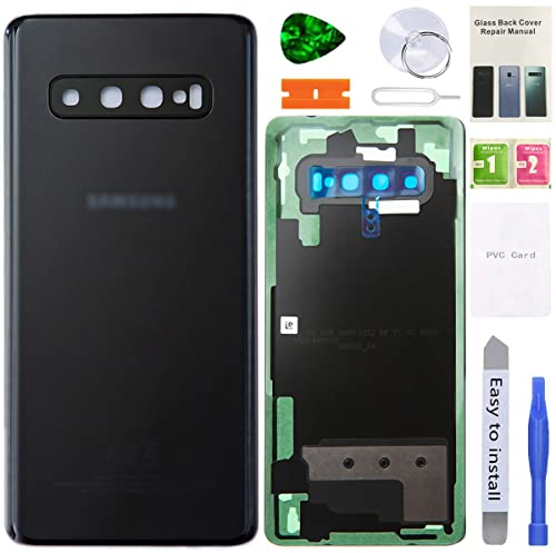 XFU Akkudeckel Backcover für Samsung Galaxy S10+ Plus G975F Original Rückseite Glas Batterieabdeckung Ersatz Reparatur Set Mit Kameraobjektiv,Kleber,Werkzeuge,Reparaturanleitung,Handyhülle(Schwarz)