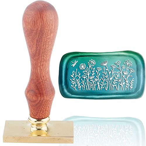 craspire Siegellack Stempel Blume Rechteck Siegelstempel Kopf 45×23mm Mit Holzgriff Für Einladungskarten Flasche Geschenk Dekoration