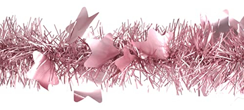 Creativery Weihnachtsgirlande Lametta 9cm x 2m mit großen Sternen Weihnachtsbaum Hellrosa matt