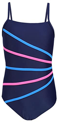 Aquarti Mädchen Badeanzug | Schwimmanzug mit Spaghettiträgern Streifen Sport Chlorresistent Print